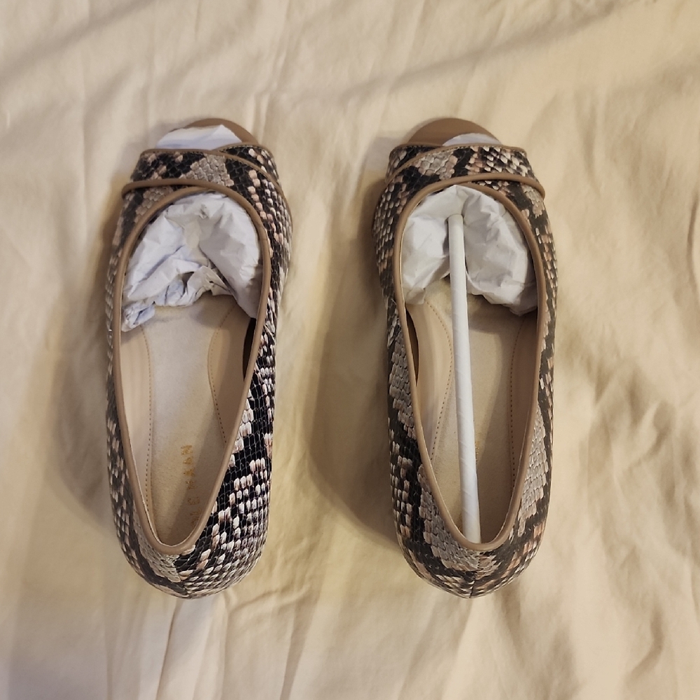 Cole Haan Woman Black Silver and Pink Snakeskin  Open Toes Low Heels